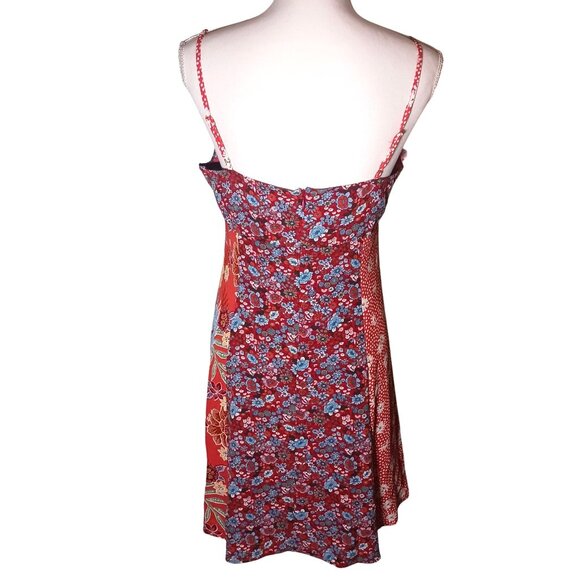 Bar III Sweetheart Neckline Brick Orange/Multi Floral Patchwork Mini Dress, M - Picture 8 of 14